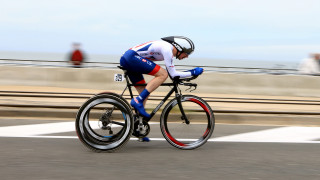 Craig McCann in the time trial at the UCI Para-cycling Road World Cup in Ostend 