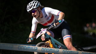 Great Britain Cycling Team's Evie Richards in action at the UCI MTB World Cup.