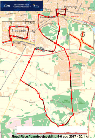Road race course for the UEC Road European Championships in Herning, Denmark