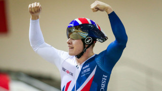 Great Britain Cycling Team's Jack Carlin beats Phil Hindes to win the sprint title at the Dudenhofen Grand Prix