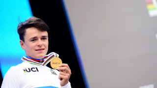 Great Britain Cycling Team's Tom Pidcock with gold at the UCI Road World Championships. 