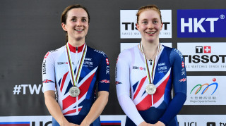 Great Britain Cycling Team's Emily Nelson and Elinor Barker win silver in the Madison at the UCI Track Cycling World Championships in Hong Kong