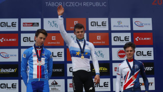 Great Britain Cycling Team's Ben Tulett receives his bronze medal for finishing third in the junior men's race at the UEC European Cyclo-cross Championships