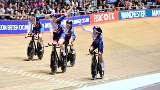 Great Britain Cycling Team's Katie Archibald, Elinor Barker, Emily Nelson and Neah Evans win team pursuit gold at the Tissot UCI Track Cycling World Cup
