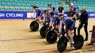 Great Britain Cycling Team's Katie Archibald, Laura Kenny, Emily Nelson and Ellie Dickinson begin a training effort on the new-look CervÃ©lo T5GB