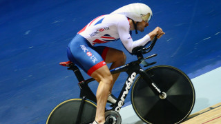 Great Britain Cycling Team's Kian Emadi trains on the new-look CervÃ©lo T5GB ahead of the UCI Track Cycling World Championships