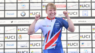 Great Britain Cycling Team's Katie Toft celebrates after winning C1 time trial gold at the UCI Para-cycling Road World Championships