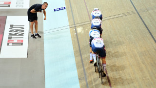 Women's Great Britain team pursuiters at the Track World Cup in Paris, France.