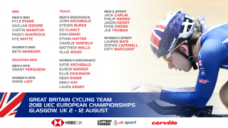 Great Britain Cycling Team BMX, mountain bike and track squads for the 2018 UEC European Championships in Glasgow