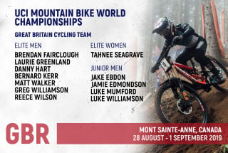 The GBCT MTB downhill squad for the 2019 UCI MTB World Championships.