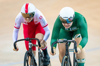 Sophie Capewell in the women's sprint in Hong Kong at the 2019-2020 Tissot UCI Track Cycling World Cup.