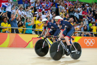 2016 Rio Olympic Games - Track Cycling - Olympic Velodrome, Rio de Janeiro, Brazil - Great Britain's Women's Team Pursuit win Gold in the final. Katie Archibald and Laura Trott.