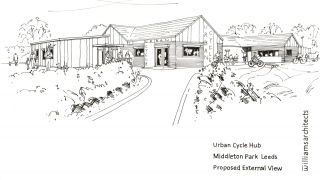 An artist's impression of the new building at the Leeds Urban Bike Park