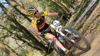 Alice Barnes prepares for the opening round of the 2015 UCI Mountain Bike World Cup Cross-Country