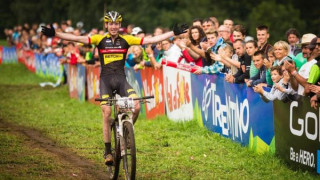 Grant Ferguson takes his first ever world cup with at the final round of the 2015 UCI Mountain Bike World Cup in Val di Sole, Italy