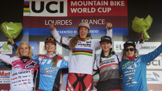 Rachel Atherton (Trek Factory Racing) took the victory at Lourdes, with fellow Brits Tahnee Seagrave (Transition Factory Racing DH) and Manon Carpenter (Madison Saracen Factory Team) finishing in second and third place respectively.