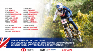 GBCT team for the 2018 UCI Downhill Mountain Bike World Championships in Lenzerheide, Switzerland.