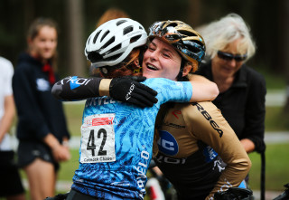 Isla Short and Annie Last hug at the 2019 HSBC UK | National Cross-Country Championships.