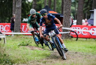 Tom Pidcock riding to a win in the U23 men's category at the 2019 HSBC UK | National Cross-Country Championships.