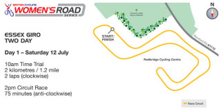 British Cycling Women's Road Series Essex Giro 2-day course map day one