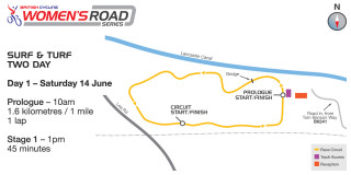British Cycling Women's Road Series CDNW Surf 'n' Turf course map - day one