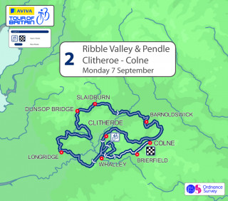 2015 Tour of Britain stage two map