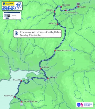2015 Tour of Britain stage three map