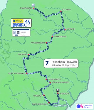 2015 Tour of Britain stage seven map