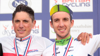 Peter Kennaugh (left) and Simon Yates (right) on the 2014 British Cycling National Road Championships podium.
