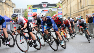 The group goes round the Bath city centre Tour Series circuit