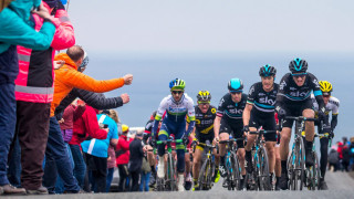 Team Sky on a climb in the tour de yorkshire