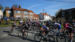 The peloton passes through Cottingham on day one of the women's Tour de Yorkshire