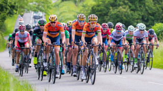 Lizzie Deignan pictured riding on the front of the peloton at the 2017 OVO Energy Women's Tour.