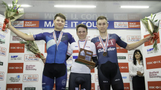 Tom Pidcock podium from 2017 National Circuit Championships in Sheffield.