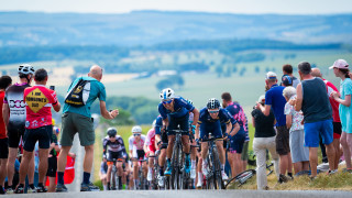 The men's race cresting the final hill of the Ryals in Northumberland at the 2018 HSBC UK | National Road Championships.