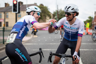 James Shaw and Ed Laverack celebrate after the Tour of the Reservoir.