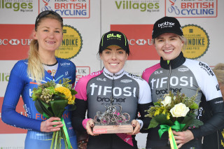 Joscelin Lowden, Anna Henderson and Leah Dixon (left to right) on the podium at the 2019 East Cleveland Klondie GP.