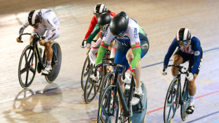 Team USN's Rachel James competes in the keirin at the Tissot UCI Track Cycling World Cup in Los Angeles