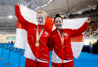 Sophie Thornhill and Helen Scott celebrate Commonwealth gold