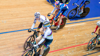 Belgium's Joilen D'Hoore and Lotte Kopecky at the TISSOT UCI Track Cycling World Cup in Manchester, England.
