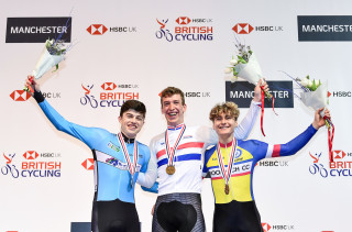 Fin Graham, Louis Rolfe and Manny Robertson after the men's 4km pursuit Para C1-5 event at the 2019 HSBC UK | National Track Championships.