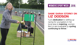 Liz Dodson has acted as a regional track and road commissaire in both Britain and New Zealand. Since returning to this country, she has been invaluable in establishing the Derby Arena track league.
