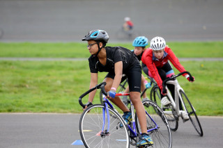 A youth rider in a circuit race.