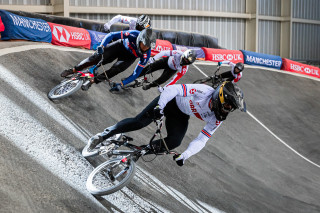 Great Britain Cycling Team BMX squad in training, led by Ross Cullen