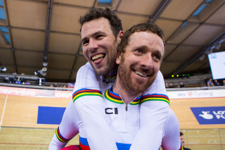 Mark Cavendish and Sir Bradley Wiggins at the 2016 UCI Track Cycling World Championships.