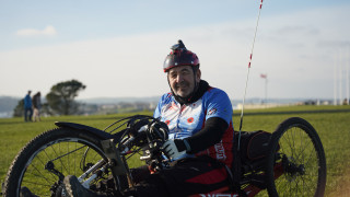 Hand-cyclist Roch pictured on his hand-cycle, as part of the Limitless programme launch.