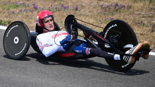 Great Britain Cycling Team&#039;s hand-cyclists in action on day two of the UCI Para-cycling Road World Championships