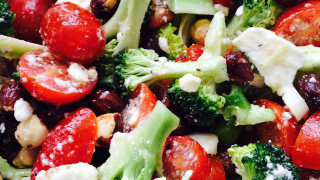 Broccoli, cherry tomato, feta and hazelnut salad
