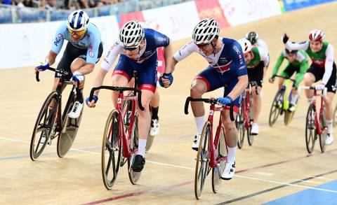 Great Britain Cycling Team's Ollie Wood teams up with Mark Stewart for the Madison